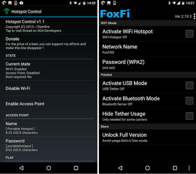 Android işletim sisteminde tethering ve hotspot kilidini kaldırmak