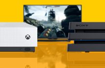 Bir 4K HDR TV önünde PlayStation 4 Pro ve Xbox One S
